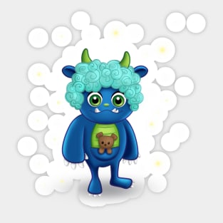 Friendly Blue Monster with Teddy Bear Sticker